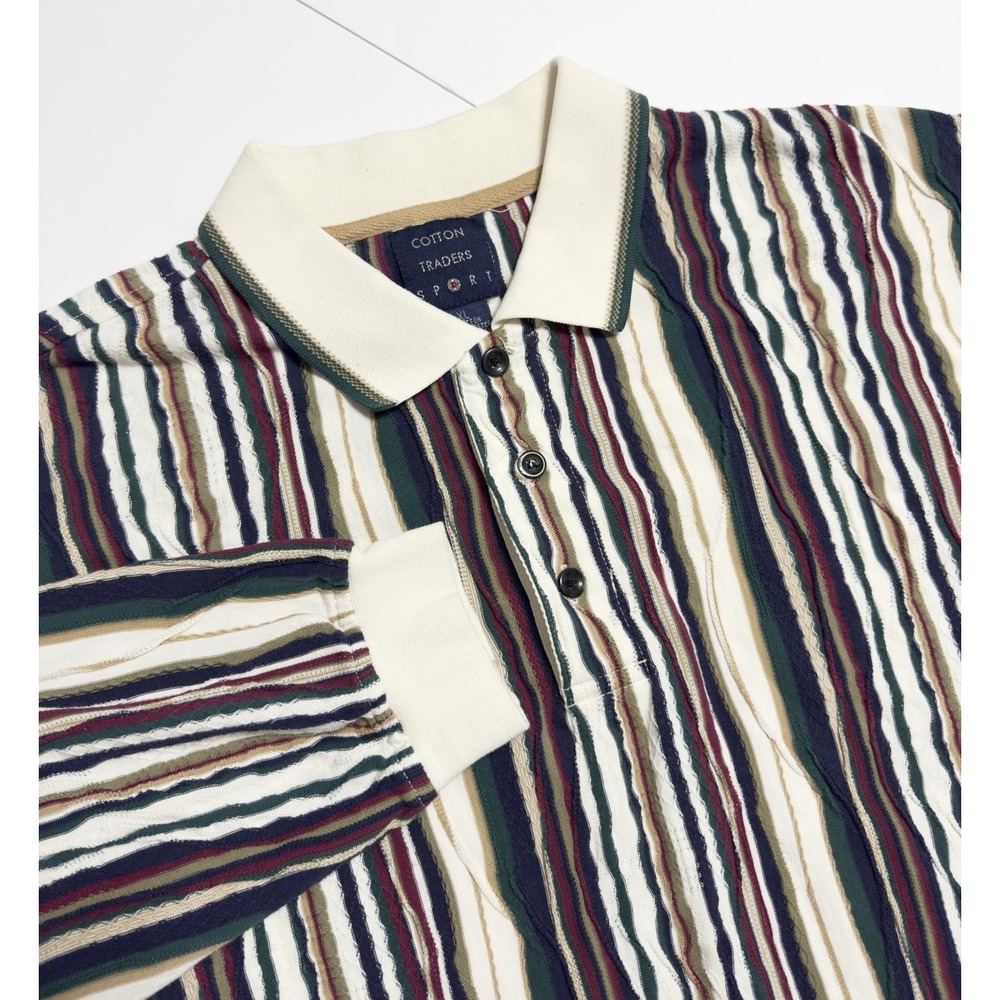 VTG 90s Cotton Traders Sport Coogi Style Textured 3D Knit Long Sleeve Polo XL